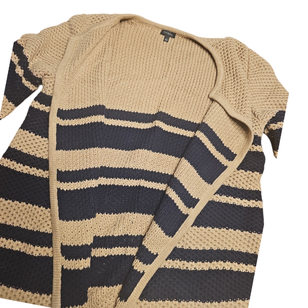 Nwt Talbots Soft Tan With Navy Striped Open Cardi… - image 2